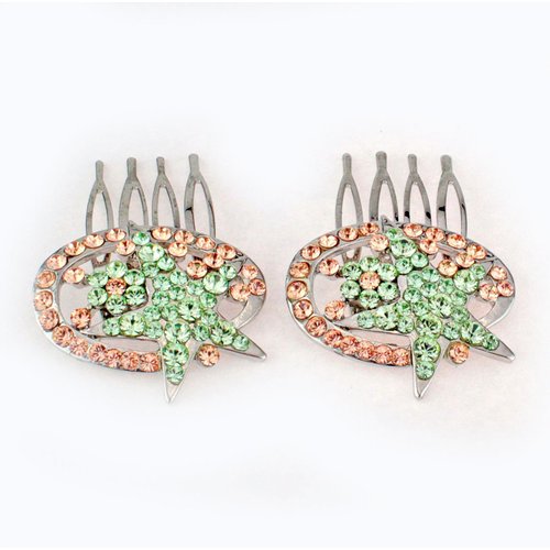 Janefashions 2Pcs Star Green Austrian Rhinestone Cystal Hair Side Combs Barrette Clip B131g