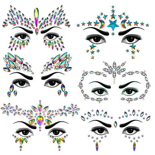Meredmore 6Sets Festival Face Jewels Stickers Body Jewels Stickers Glitter Rave Face Gems Rhinestones – Eye Body Gems | Rhinestone Stickers | Body Glitter Festival Rave & Party Accessories