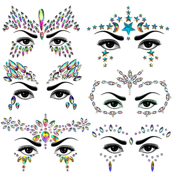 Meredmore 6Sets Festival Face Jewels Stickers Body Jewels Stickers Glitter Rave Face Gems Rhinestones – Eye Body Gems | Rhinestone Stickers | Body Glitter Festival Rave & Party Accessories