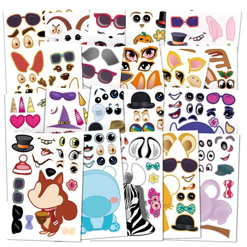 sinceroduct Make a Face Stickers for Kids,60 Pack Kids Stickers,Party Favor Stickers Decoration Stickers,Gift of Festival, Rewards, Art Craft,Perfect Activity Stickers.