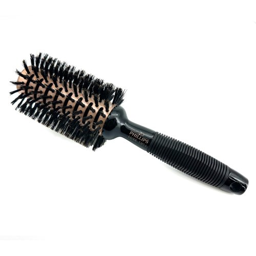 Phillips Brush Luxe Tourmaline Monster Vent 4 Professional Hair Brush (3” Diameter Barrel) - Vented Hairbrush Nylon Reinforced Boar Bristles, Sleek Copper & Black