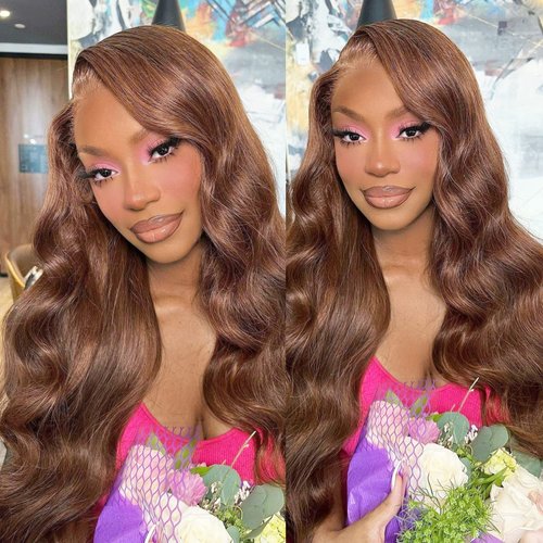 ALIACHOOS Lace Front Wigs Human Hair Chocolate Brown 13x4 Body Wave Lace Front Wigs Human Hair 28inch Auburn Transparent Lace Frontal Wigs with Baby Hair Pre Plucked for Black Women 180 Density