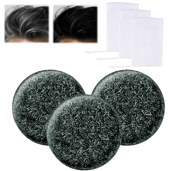 Omaky Grey Hair Coverage Shampoo Soap 3Pcs, Natural Black Hair Soap, Gray White Hair Reverse Bar, Grey Hair Removal Soap, Darkening Shampoo Bar for Gray Hair Beard and Eyebrows Unisex