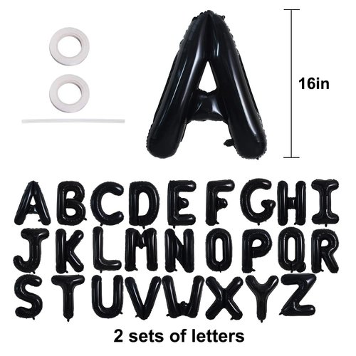 TONIFUL 52 Pieces 16 Inch Black Letter A-Z Balloons,Custom Phrase Mylar Foil Alphabet Letter DIY Personalized Phrase Banner for Birthday Anniversary Celebration Graduation Party Supplies Decoration