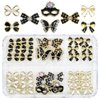 qiipii 36Pcs Elegant Cute Charms for Nails Bow Butterfly Mask Luxury Kawaii Charms Black White Nail Rhinestones Pearls Charms 3D Alloy Nail Gems Cute Nail Art Supplies for Acrylic Nails DIY Crafts