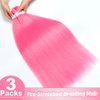 32 Inch Pink Braiding Hair Extensions Pre stretched Braiding Yaki Braids Hair Hot Water Setting Synthetic Hair Colored Braiding Hair Pre stretched Crochet Hair(32Inch,3 Packs,Pink#)
