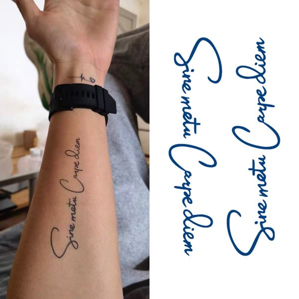 Oottati Semi Permanent 2 Weeks Long Last Waterproof Small Cute Temporary Tattoos, 100% Plant-Based Ink Infinity Realistic 2 Sheets Words Quotes Sine metu Carpe diem
