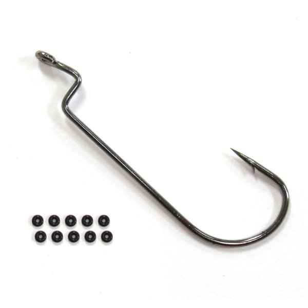 Harmony Fishing Company RAZOR SERIES Offset Worm Hooks (10 Pack w/ 10 Bait Pegs) (3/0 (10 Pack))