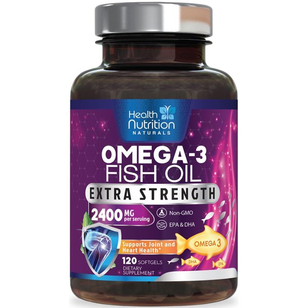 Fish Oil 2400 mg with Omega-3, EPA & DHA - Triple Strength Omega Supplement - Natural Support for Immune, Heart & Brain Health - Nature's Lemon Flavor, Burpless, Wild Caught, Non-GMO - 120 Softgels
