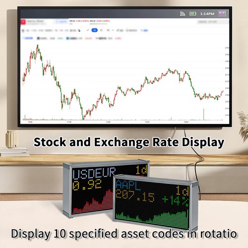 Vastarry Real-Time Crypto Ticker Bitcoin Stock Ticker Monitor Display Digital Clock Weather, Temperature, Humidity, 64 * 32 Pixel Screen