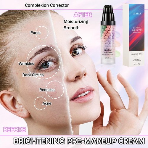 LZYLLS One Step Color Corrector,Color Correcting Facial Serum,Invisible Pore Face Makeup Primer,Oil Control Isolation Cream,Moisturizing Concealer Foundation for Women