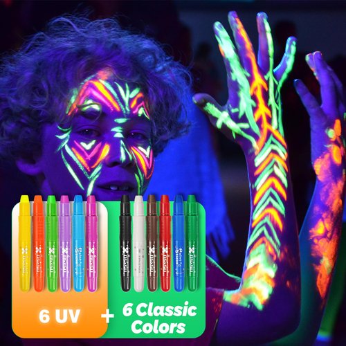 nsxsu 12 Colors Halloween Face Paint Sticks for Kids, Washable Face Painting for Toddlers and Students, Birthday Makeup Party Supplies, Mess-Free Girls Boys Face Painting Kits
