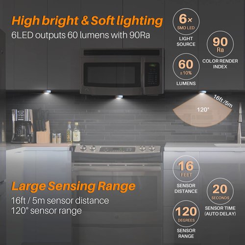 STAR-SPANGLED 6 Pack 2.8” Motion Sensor Lights Indoor AAA Battery Operated, Stick on LED Puck Light for Stairs, Under Cabinet, Closet, Cool White
