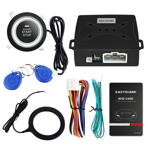 EASYGUARD EC004 Smart RFID Push Engine Start Button kit & Keyless Go System Upgrade Key Start to Push Start Cars Fits for Most DC12V Cars