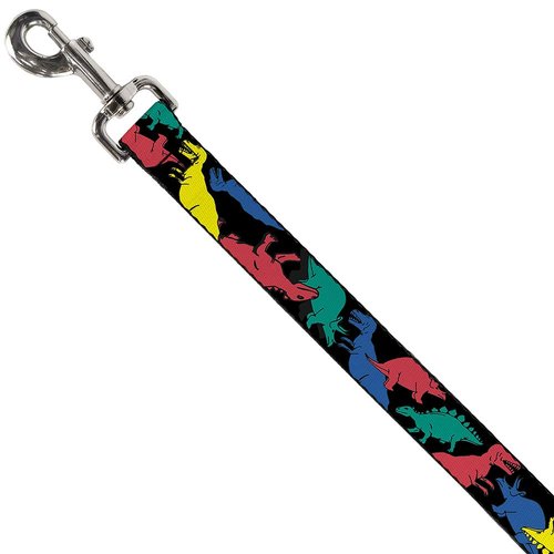 Buckle-Down Pet Leash - Dinosaurs Black/Multi Color - 6 Feet Long - 1" Wide