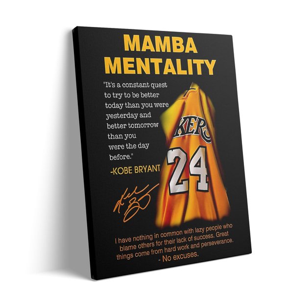 Kobe Bryant Canvas Wall Art Decor - Mamba Mentality Poster with Iconic Jersey and Inspirational Quotes, Motivational Artwork for Home and Office Decoration 8X10 inch