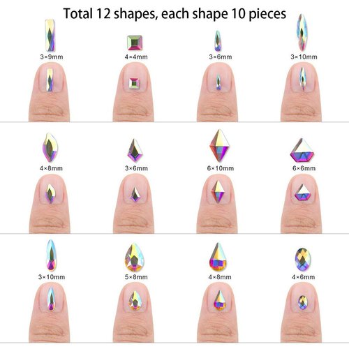 1848 Pcs Glass Nail Rhinestones Set(120+1728 pcs), Mix Colors Drop Shape 3x10mm Gems Stones For Nails Art Decorations