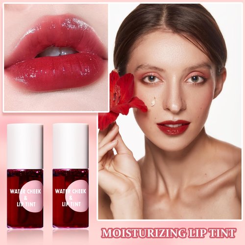 IONSGAKO 2PCS Lip Tint Stain Set, Velvet Lip Gloss Moisturizing Lip Stain Long Lasting Waterproof Liquid Lipstick Set Multipurpose Water Lip Stain Tint for Lip and Cheek Tint（03 & 04）
