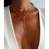 14k Vermeil Dainty Drop Y Lariat Necklace with Diamond, Gold Drop Necklace, Gold Necklace Formal Wedding Guest Jewelry for Women, Womens Necklaces Trendy (Gold, Double CZ Lariat)