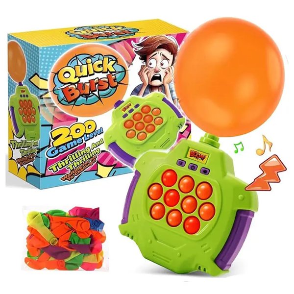 RAHATBEE Quick Push Pop Game with Balloons, Light Up Pop It Fidget Toys for Kids Adults, Squeeze Poppet Sensory Fast Push Bubble Toy, Family Interactive Game, Handheld Puzzle Game Machine (Balloons)