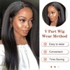 LEOSA Black Yaki Kinky Straight V Part Wig for Black Women Long Kinky Straight V/U Part Wig Clip In Hair Extensions for Women Synthetic Hair Replacement Wigs for Daily Use (20Inch, 1B)