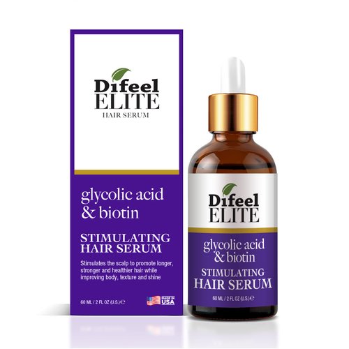 Difeel Elite Glycolic Acid & Biotin Stimulating Hair Serum 2 oz. - Hair Growth Serum for Men and Women for Stronger Hair, Deep Scalp Exfoliator