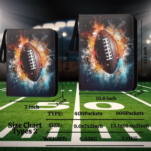 Football Card Binder 400 Pockets - Football Card Binder with Sleeves, Sports Cards Storage Organizer for Football Basketball Baseball or Gaming Trading Cards Fits 400 Cards with 50 Removable Sleeves