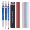 Morning glory 2.0 mm Lead Holder Pen Mechanical Pencil for Draft Drawing,Carpenter,Crafting, Art Sketching Sharpener (Pack of 3 Pens) + (2.0mm Lead 1 Tube-Red 4+Blue 4 + Black 4=12) Box packing