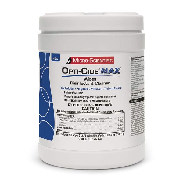 Micro-Scientific - M60034 Wipes Disinfectant Cleaner 160 Wipes Professional Disposables Surface Disinfectant Cleaning Wipes Opti Cide Max
