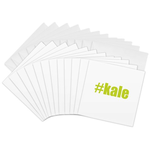 3dRose Greeting Cards - Green #Kale on white background - 12 Pack - KIKE CALVO Vegetarian and Vegan