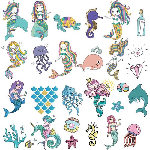 Ooopsiun Mermaid Temporary Tattoos for Girls - 100 Tattoos Mermaid Birthday Party Decorations Supplies Favors for Kids Girls
