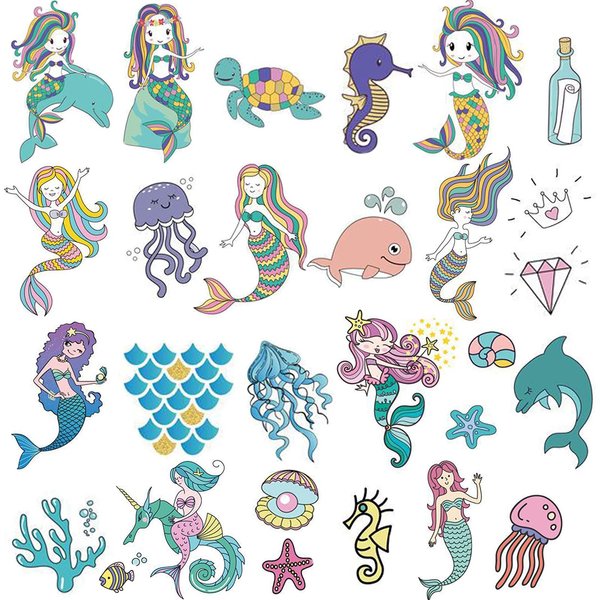 Ooopsiun Mermaid Temporary Tattoos for Girls - 100 Tattoos Mermaid Birthday Party Decorations Supplies Favors for Kids Girls