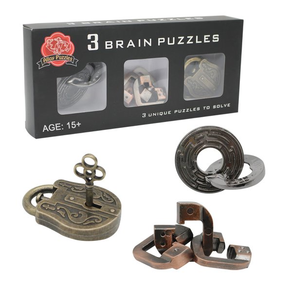 Brain Teaser Puzzles, 3 in 1 Metal Disentanglement Unlock Puzzle Set for Adults and Teenagers (Classic Edition)