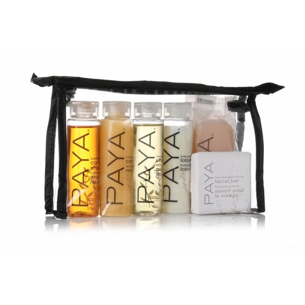 Paya Organics Toiletry Travel Set - Shampoo, Hair Conditioner, Shower Gel, 2 Facial Soap & Tote Bag