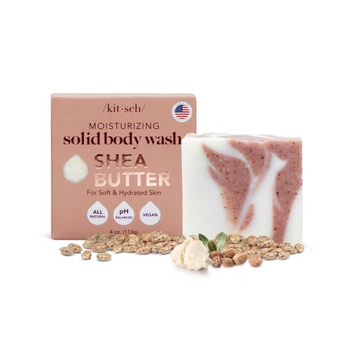 Kitsch Shea Butter Exfoliating Bar Soap for Women | Made in US | Hydrating & Moisturizing Shea Butter Solid Body Wash Bar | All Natural Body Soap | Zero Waste Bath Soap Bars | Paraben Free, 4 oz
