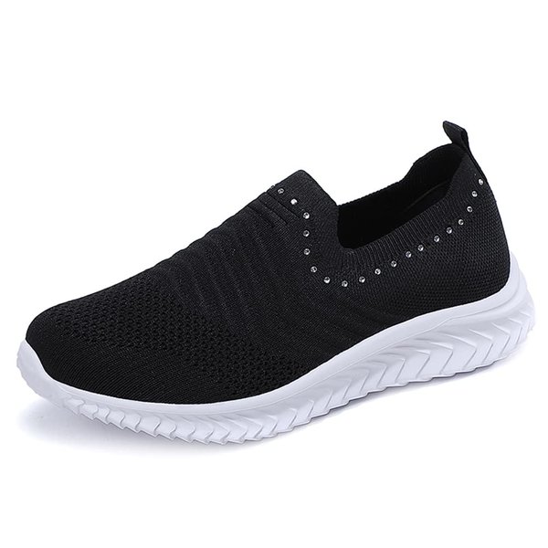 GOSPT Women's Slip on Sock Sneakers Glitter Rhinestone Jazz Latin Dance Mesh Shoes Black 8