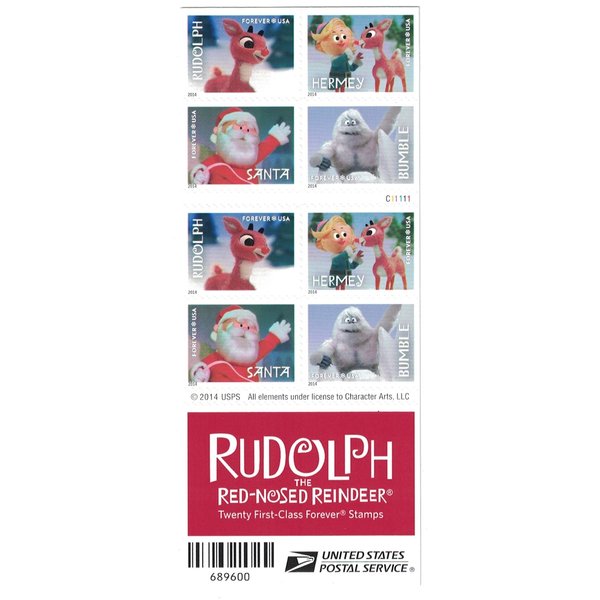 Rudolph the Red-Nosed Reindeer USPS Forever Stamps, Book of 20