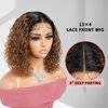 KADOYEE Ombre Brown HD Lace Front Wigs Human Hair Pre Plucked Deep Wave Curly Bob Wigs for Black Women Brazilian Virgin Hair Wigs with Baby Hair 150% Density (14 Inch #1B/33Short Curly Bob Wigs)