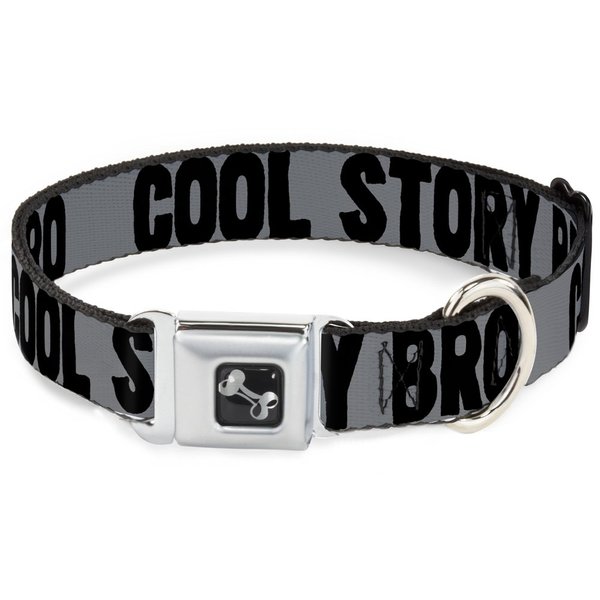 Dog Collar Seatbelt Buckle Cool Story Bro Gray Black 18 to 32 Inches 1.5 Inch Wide