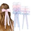 8PCS Silky Satin Hair Bows Hair Ribbon Hair Clips for Women Girls, White Bow for Hair Pink Hair Bow Clip Long Ribbon Bow Hair Clips Aesthetic Bowknot Hair Accessories for Women Birthday Gifts