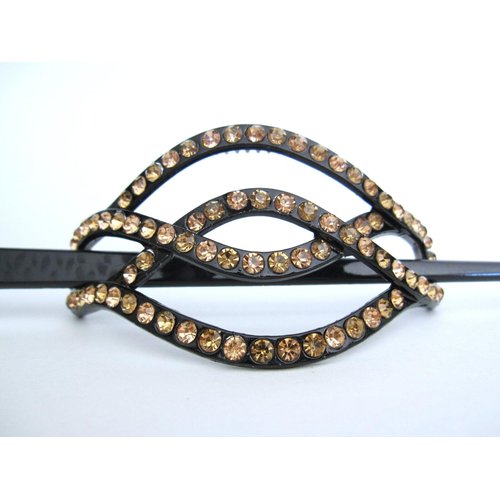 Generic Gold crystal art deco black acrylic hair slide stick clip barrette