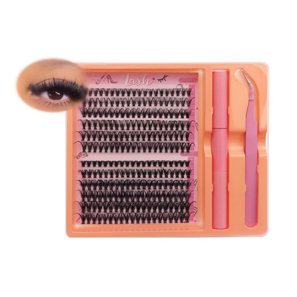 Generic Femcye 30P 40P Cluster Lashes Kit Diy Extension Tweezer Trays Paper Box Brush Diy Lash Clusters Individual Lashes 280 pieces C+D CURL MIX, Pink