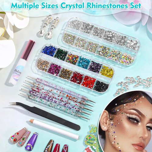 5608Pcs Makeup Rhinestones with Face Glue, Flatback Colorful Face Gems Crystal AB&Clear Eye Jewels with Pickup Dotting Tools for Face Eye Body Makeup, Nail Art and DIY Crafts