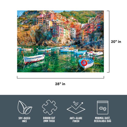 Genuine Fred, Spring Break at Cinque Terre, Doodle Series, 1000-piece Puzzle, 28x20 inches