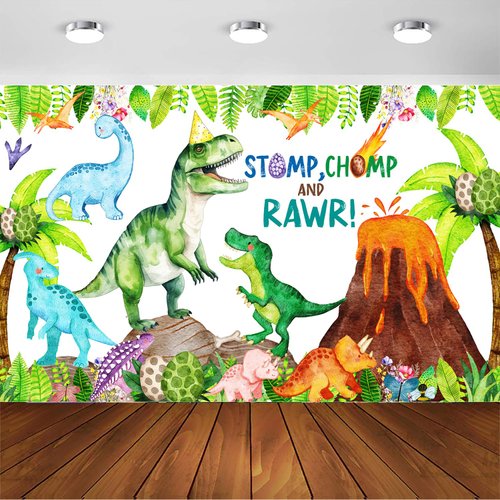 Watercolor Dinosaur Birthday Party Backdrop Banner Stomp Chomp and Rawr Dinosaur Dinosaur Birthday Decorations Party Supplies for Boys Kids 1st 2nd 3rd 4th 10th Dinosaur Party Decor