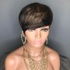 HOTKIS Pixie Wigs for Blakc Women Short Human Hair Wigs Short Brown Pixie Cut Wig Human Hair Short Wigs Human Hair with Bangs Straight Pixie Wig Highlight 1B/30#