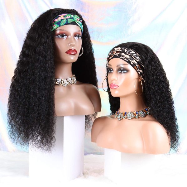 Water Wave Headband Wig Human Hair Wigs for Black Women - Brazilian Virgin Hair Water Wave Wig Headband - Glueless None Lace Front Wigs Wet and Wavy Wig 150% Density Natural Black (22 Inch)