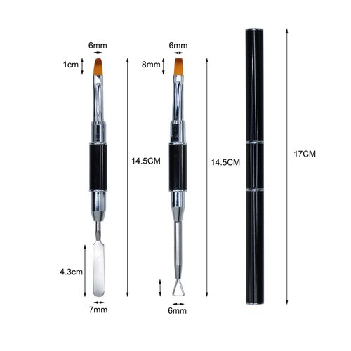 Kalolary Poly gel Dual Brushes for Nails, Acrylic Nail Brush with Spatula & Cuticle Pusher Tools for Poly gel Application Acrylic Powder Nail Extension - 2Pcs