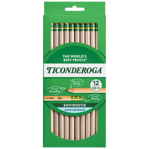 Ticonderoga Envirostik Wood-Cased Pencils, 2 HB Soft, Natural, 12 Count