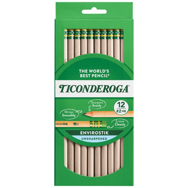 Ticonderoga Envirostik Wood-Cased Pencils, 2 HB Soft, Natural, 12 Count
